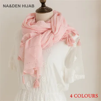

Quick sell hot style fashionable sequin cape pure cotton women A lady's plain tassel scarf Muslim women's headscarves 10pcs