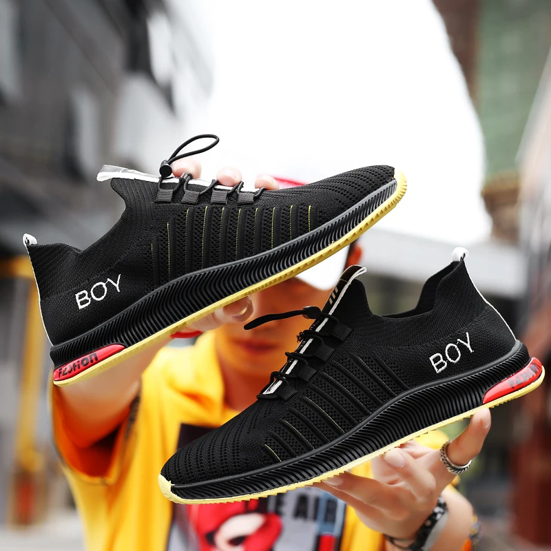 

Outdoor Men Shoes Casual Weaving Fly Mesh Breathable Light Soft lace-up Mens Shoes Male Trainers Lightweight Sneakers w5