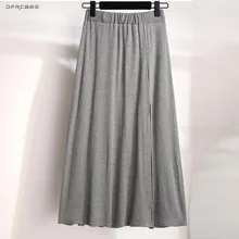 XL-3XL, черный, серый, плюс размер, модал, хлопок, женские миди юбки, летние, тонкие, сексуальные, раздельные, свободные, большие размеры, женская повседневная юбка