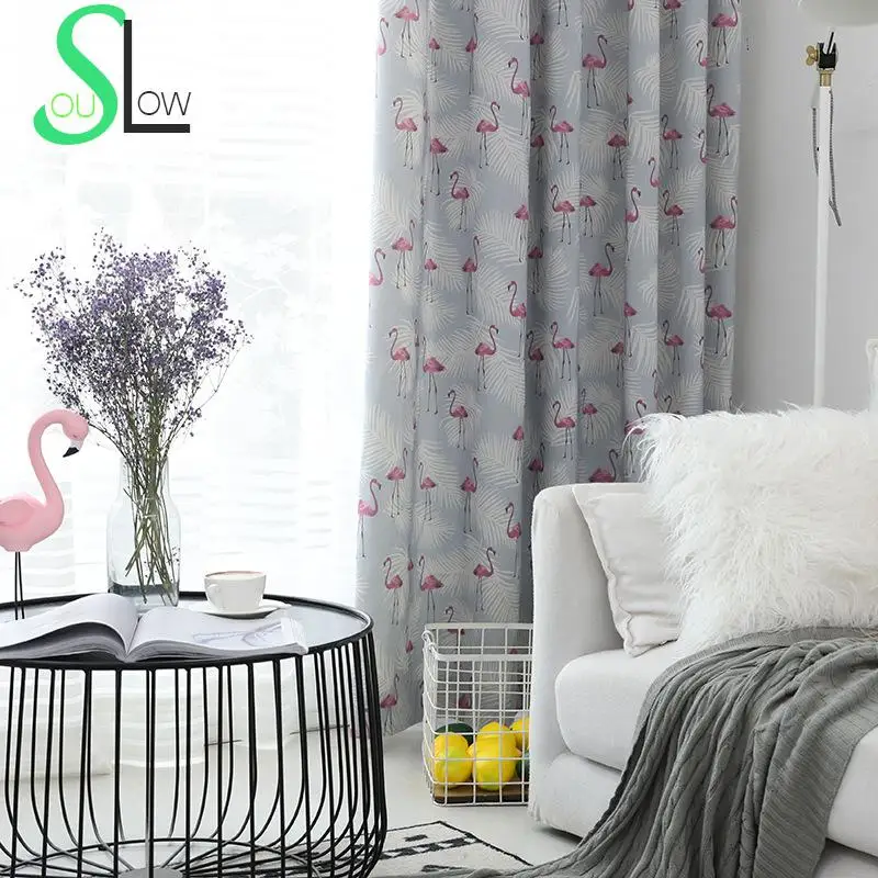 

Flamingo Gray Yellow Bird Curtains Modern Simple Curtain Cortinas For Living Room Kitchen Bedroom Blackout Window Fabric 3d