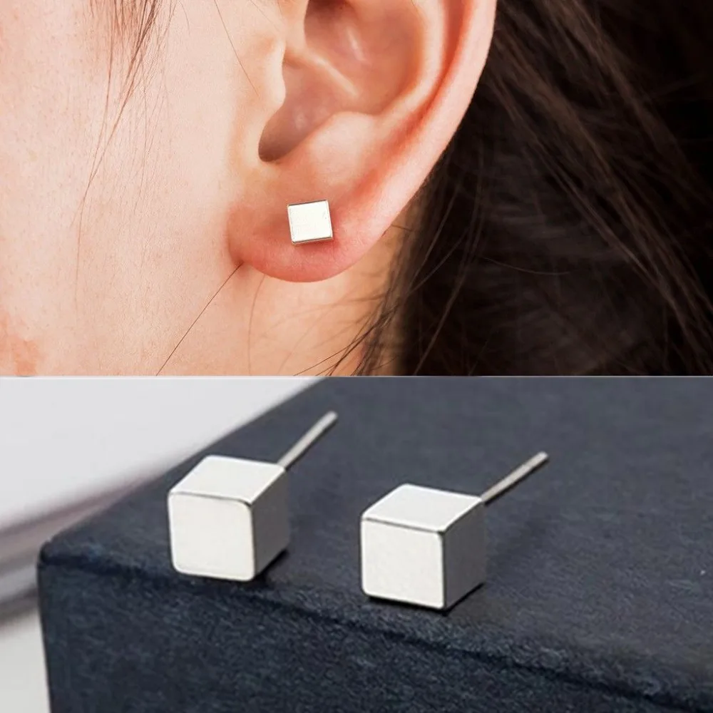 ES943 3D Square Stud Earrings For Women Geometric Fashion Jewelry Tiny