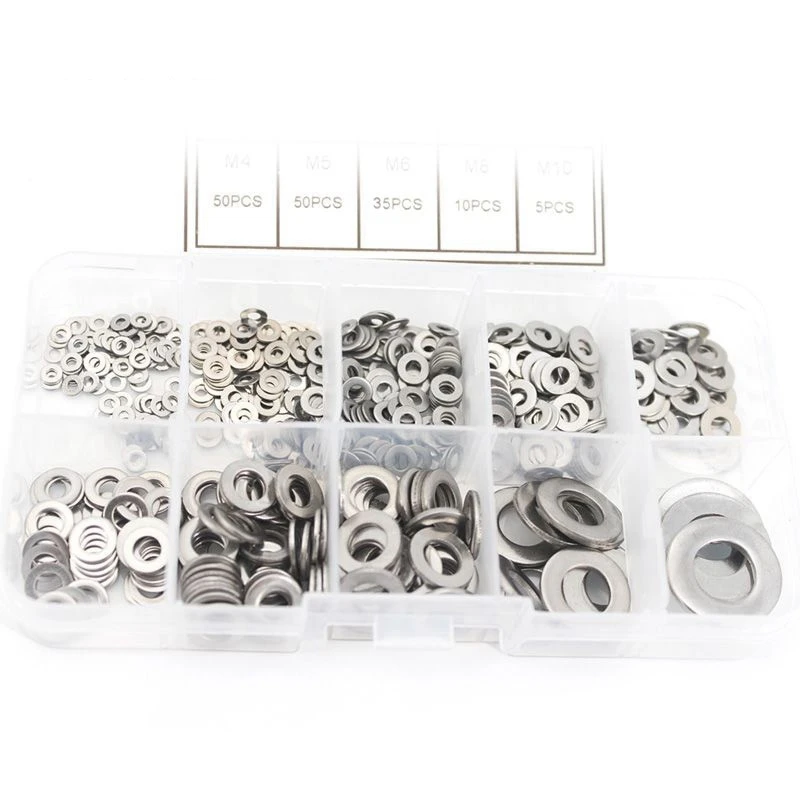 600Pcs/Set M1.6 M2 M2.5 M3 M3.5 M4 M5 M6 M8 M10 Stainless Steel Flat Washer Plain Washer Gaskets Assortment Kit