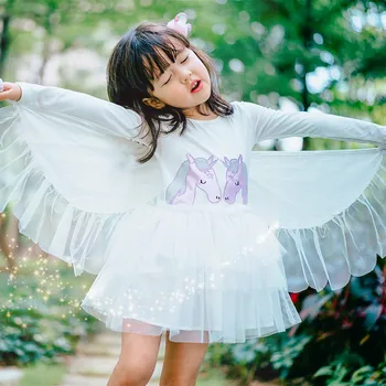 

Unicorn Princess Dress Girls Butterfly Wing Tulle Tutu Dress Vestidos Halloween Girl Costumes Children Clothing D0991