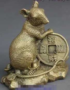 

Chinese Folk Fengshui Copper Brass Wealth Money Coin Mice Rat Mouse Lucky Statue