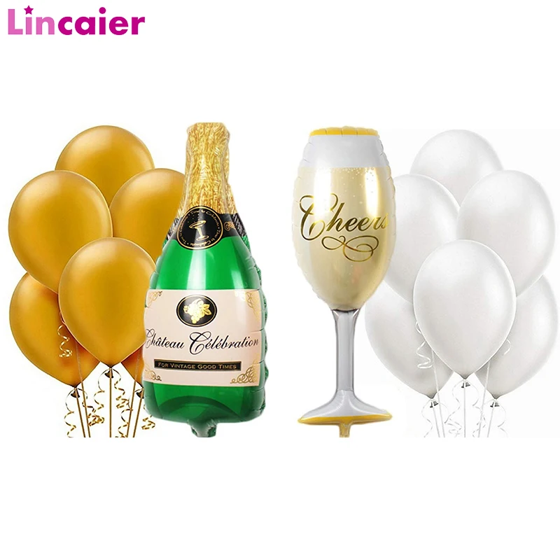 

1set Giant Champagne Bottle Wine Glass Ballon Wedding Graduation 2019 Party Decoration Just Married 30th 40th 50th 60th Birthday