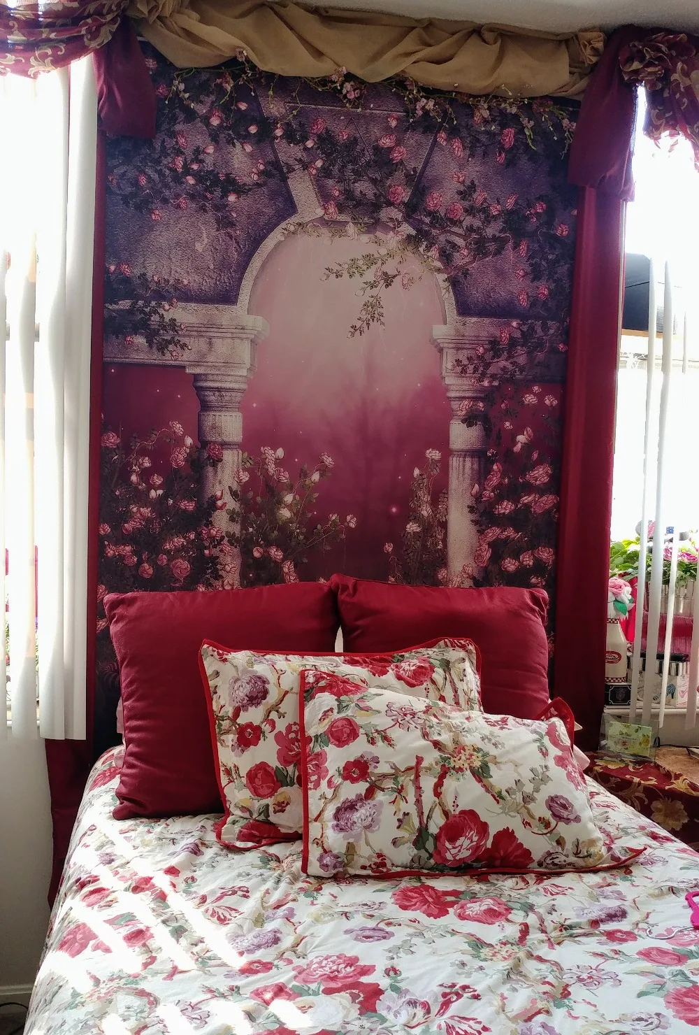 Laeacco розовые винтажные арки, двери, окна, цветок, Виноградная лоза, Весенняя трава, декор комнаты, Детские Фото фоны, фото фон для фотостудии
