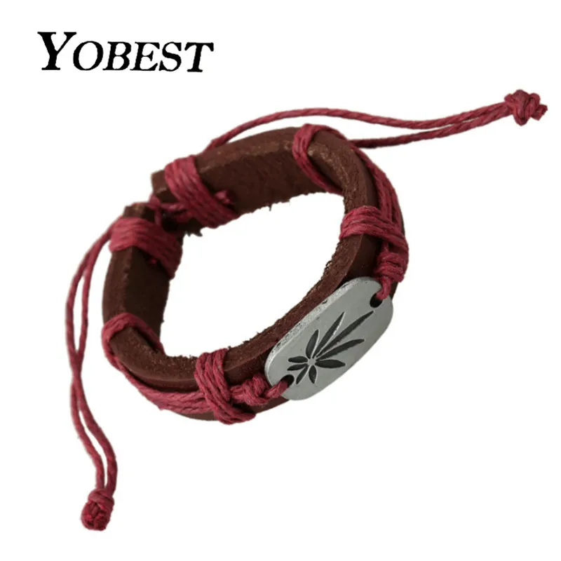 

YOBEST Genuine Leather Metal Maple Unisex Men Women Love Fashion Bracelet Bangle