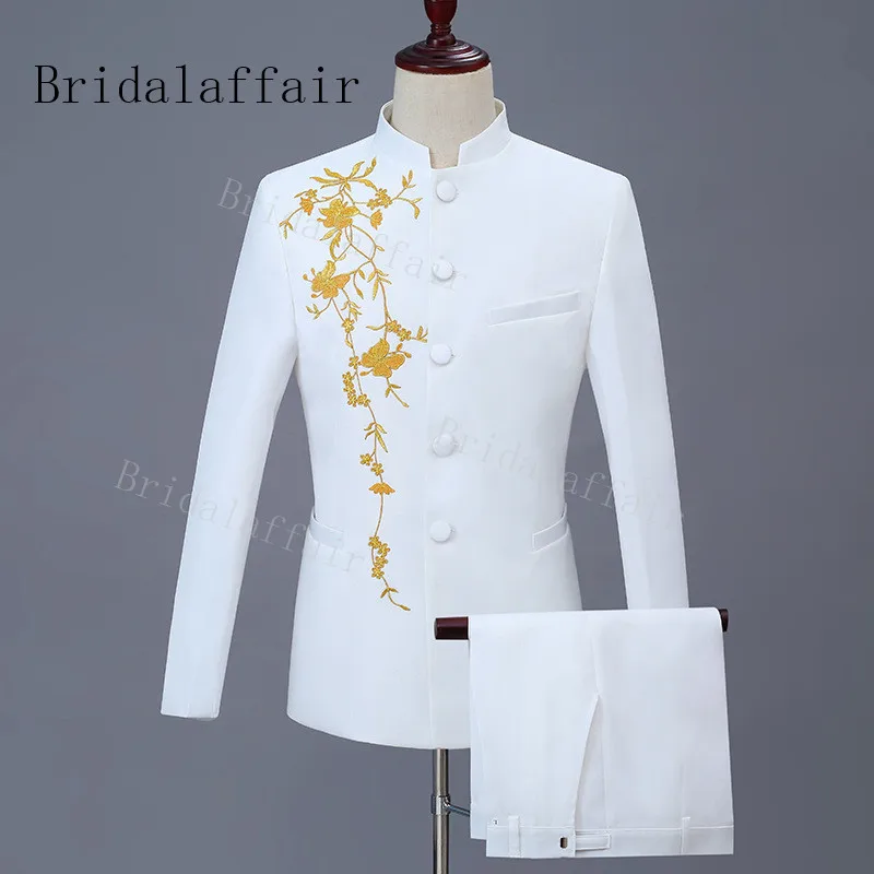 Мужской Блейзер со штанами Bridalaffair итальянский смокинг с золотым цветком и