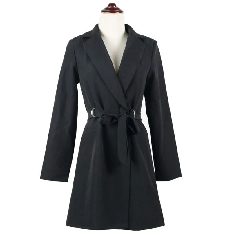 Office White Blazer Women 2019 Formal Long Outwear Ladies Tops Elegant Black Sexy Lace Up Autumn Overcoat Business Female Coat