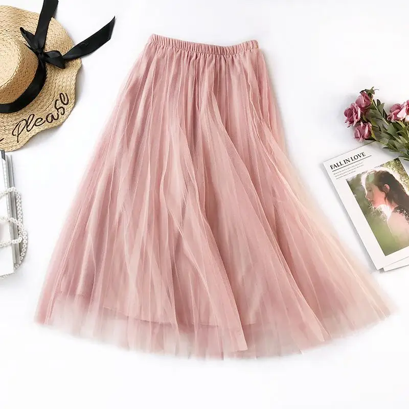 Fitaylor женские тюлевые юбки с высокой талией Весенняя Повседневная Женская длинная юбка из тюля эластичная талия черная розовая юбка А-силуэта - Цвет: Pink