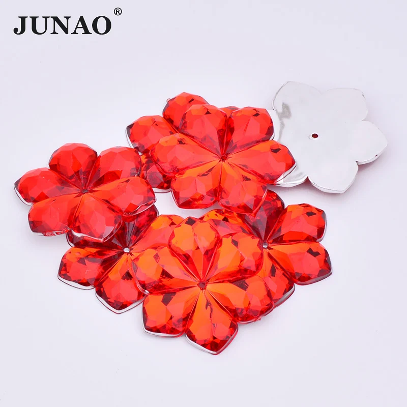 JUNAO 28mm 수 놓은 크리스탈 AB 대형 꽃 라인 석 큰 Strass Applique 바느질 아크릴 보석 공예에 대 한 플랫 다시 크리스탈 돌
