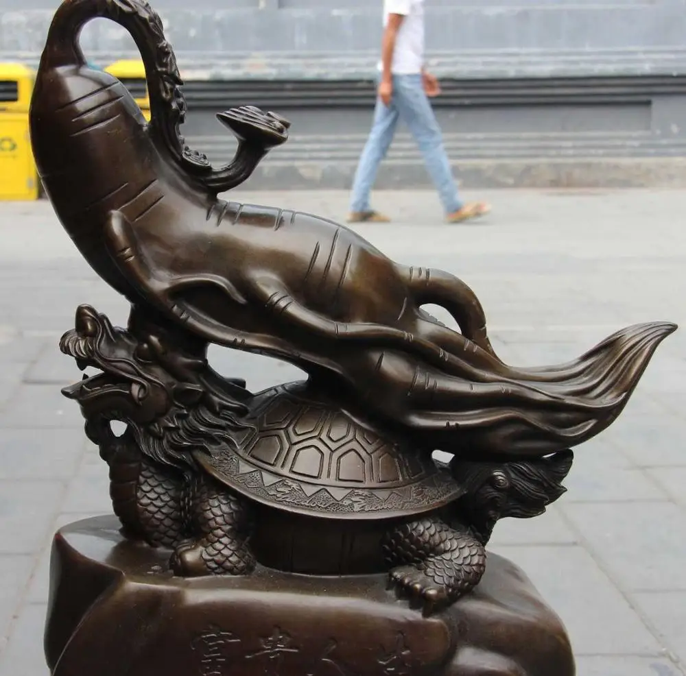 

China Palace Copper Bronze Ginseng RuYi Dragon tortoise TurtleWealth Life Statue