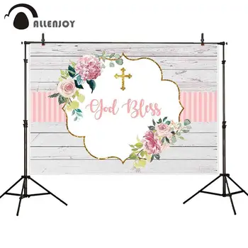 

Allenjoy photography backdrop first communion christening wood flower god bless background photocall photophone photobooth