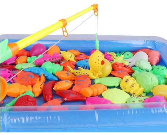 Children's Magnetic Fishing Parent-child interactive Toys Game Kids 2 Rod 10 3D Fish 1 Pool Water Baby Bath Toys Outdoor Toy