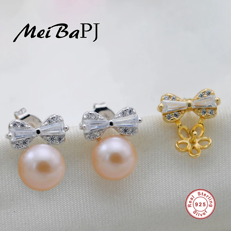 [MeiBaPJ] женские жемчужные серьги с бантом высокого качества, серьги-гвоздики из стерлингового серебра 925 пробы модный речной жемчуг, ювелирные изделия