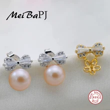 [MeiBaPJ] женские жемчужные серьги с бантом высокого качества, серьги-гвоздики из стерлингового серебра 925 пробы модный речной жемчуг, ювелирные изделия