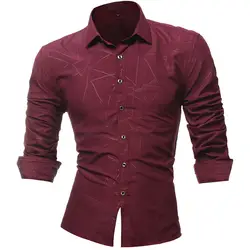 Рубашка 2018 года 4 цвета Для мужчин лето и осень бренд кнопка печати длинный рукав Базовая рубашка блузка Топ Размеры L-4XL camisa masculina Y24