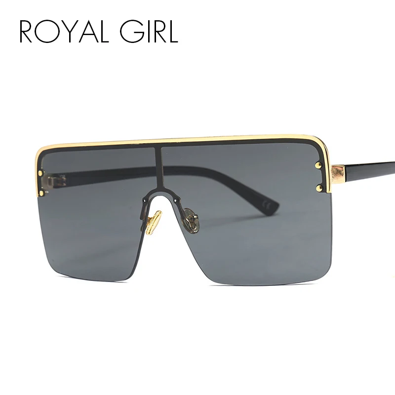 ROYAL GIRL Oversize Sunglasses Women 2020 Brand Designer Semi Rimless Square Sunglasses Men One