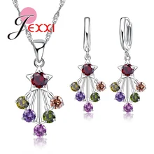 JEXXI Multicolor Crystal Imitated Gemstone Wedding Jewelry Sets Silver Color Pendant Necklace Earrings Set Jewelry Set