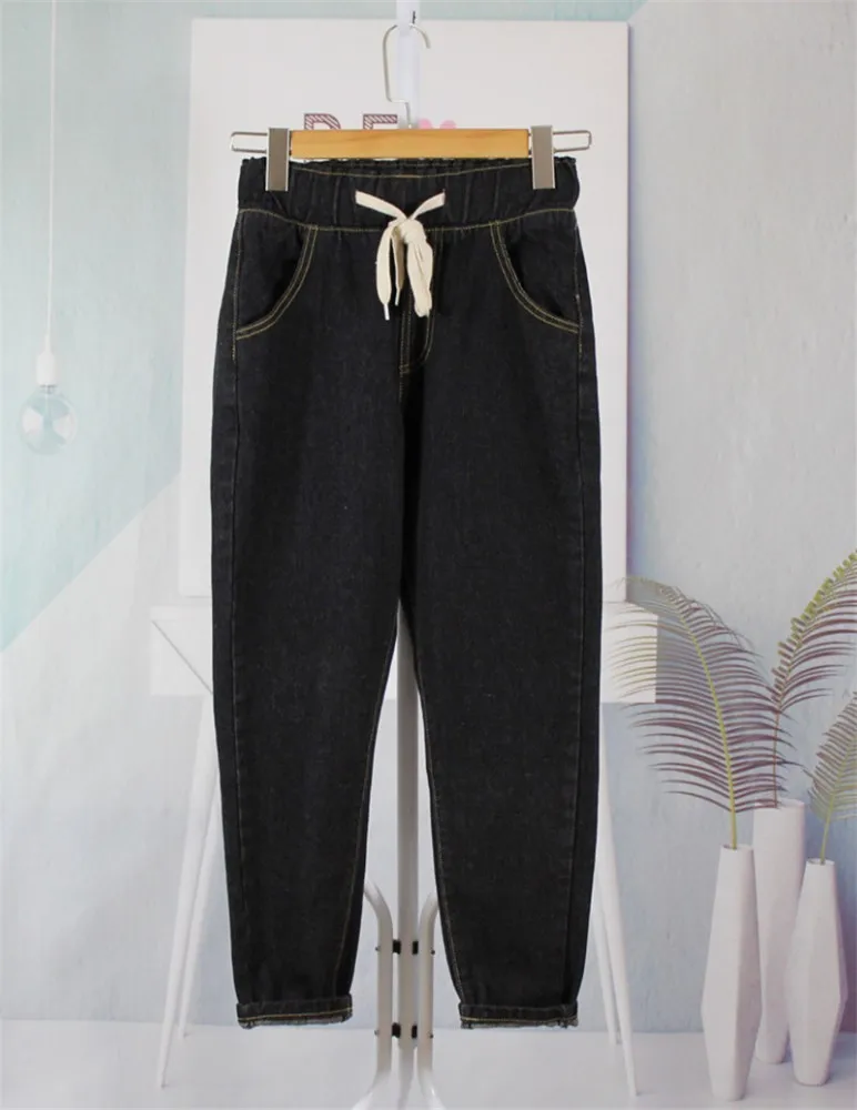 Осенние новые джинсы с высокой талией женские свободные шаровары с эластичной резинкой на талии плюс размер женские шаровары эластичные