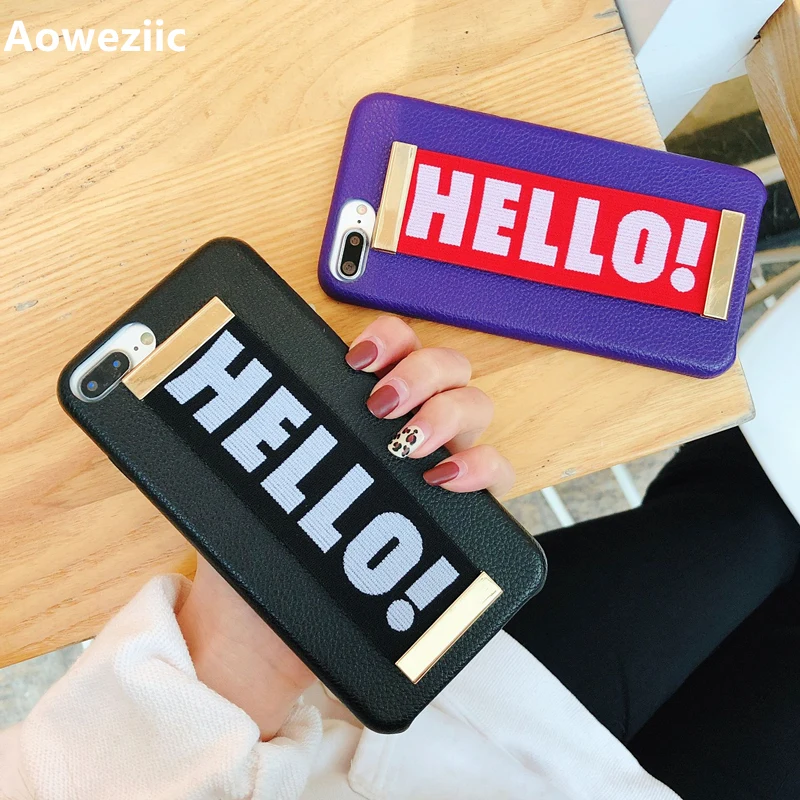 

Aoweziic New fashion HELLO wristband for iPhone XS MAX XR mobile phone case anti-fall 7PLUS 8 6s leather shell tide