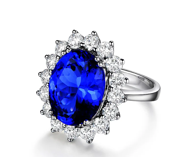 Princess Diana Kate Wedding Ring Open Adjustable Natural Royal Blue Stone Ring White Gold Palted Jewelry Female Engagement Ring