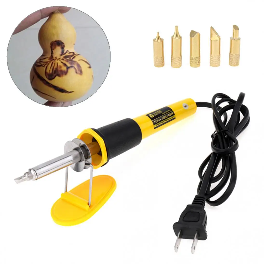 AC110V 40W US Plug Wood Burning Soldering Pen with 5 Tips and Stand