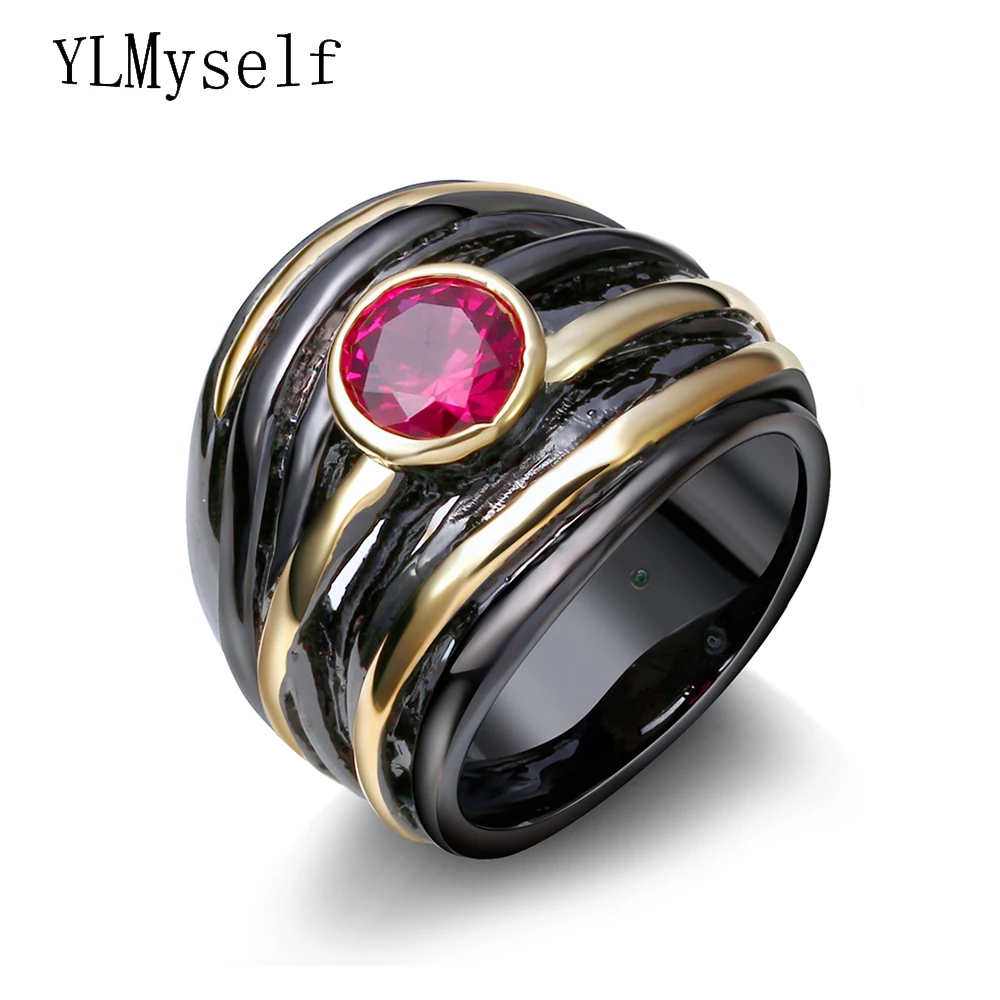 

Ruby cubic zirconia rings plated by IP black gold and gold Wholesale fashion jewelry best gift