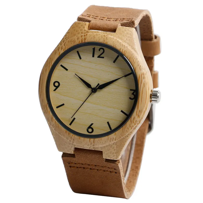 

Bamboo Wristwatch Wood Quartz-watch Creative Men Women Genuine Leather Wrist Watch Relojes Montre