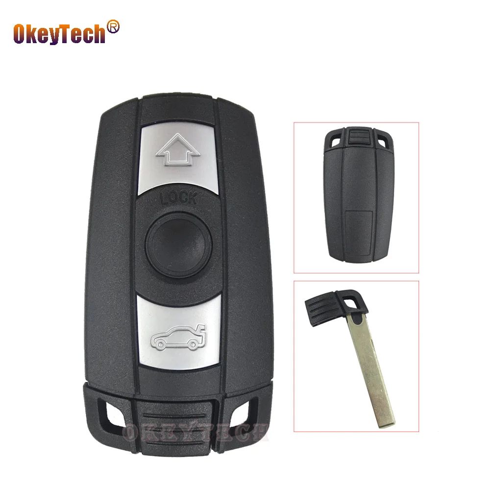 

OkeyTech 3 Button Smart Card for BMW 1 3 5 6 Series E90 E91 E92 E60 Remote Car Key Shell Case Smart Key Small Insert Blade Fob