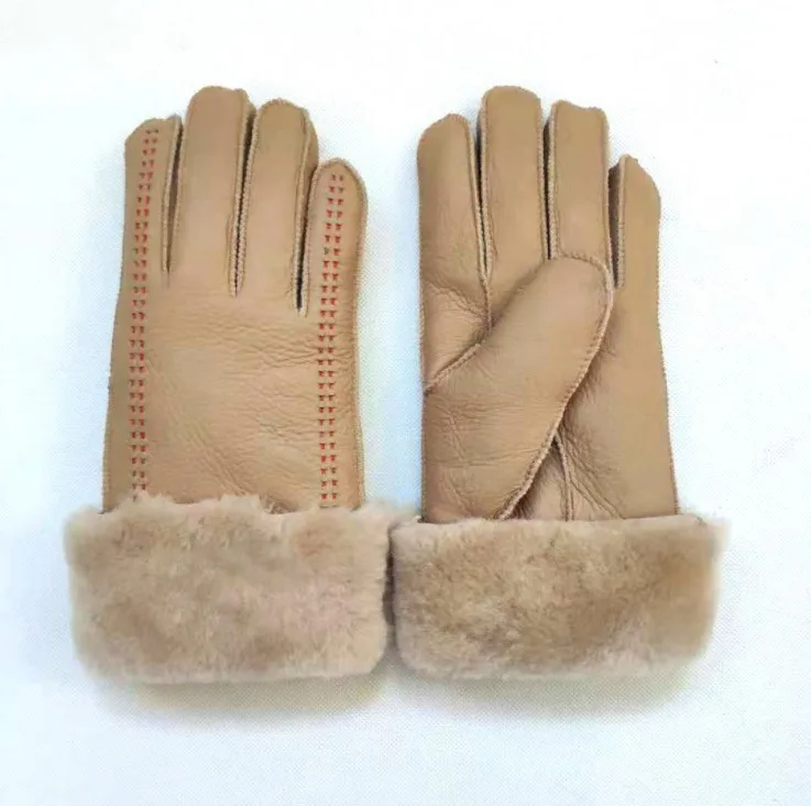 Супер теплые женские перчатки из натуральной овечьей кожи, зимние женские уличные лыжные мотоциклетные перчатки, женские перчатки из овечьего меха - Цвет: Brown