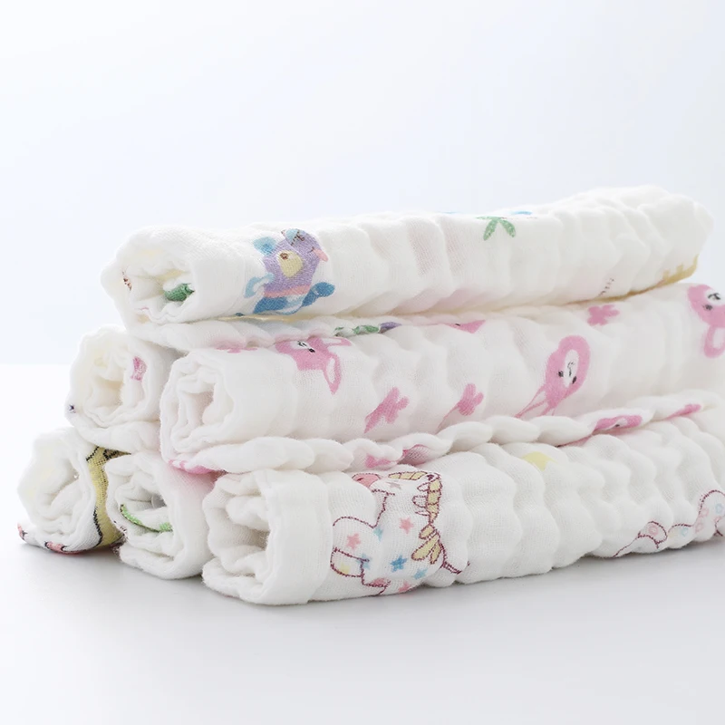 5pcs cotton gauze baby printed handkerchief saliva towel feeding cloth soft fluorescer-free 23*23CM