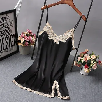 

Sexy Sling Nightgown Female Satin Womens Nightgown Sleepwear Sexy Lace Sleeping Dress Women Embroidery Plus Size Nightwear 49