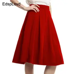Edsplovd Высокая талия большой качели юбка-трапеция для девочек одноцветное Цвет плиссированные элегантные юбки Высокое качество осень-зима