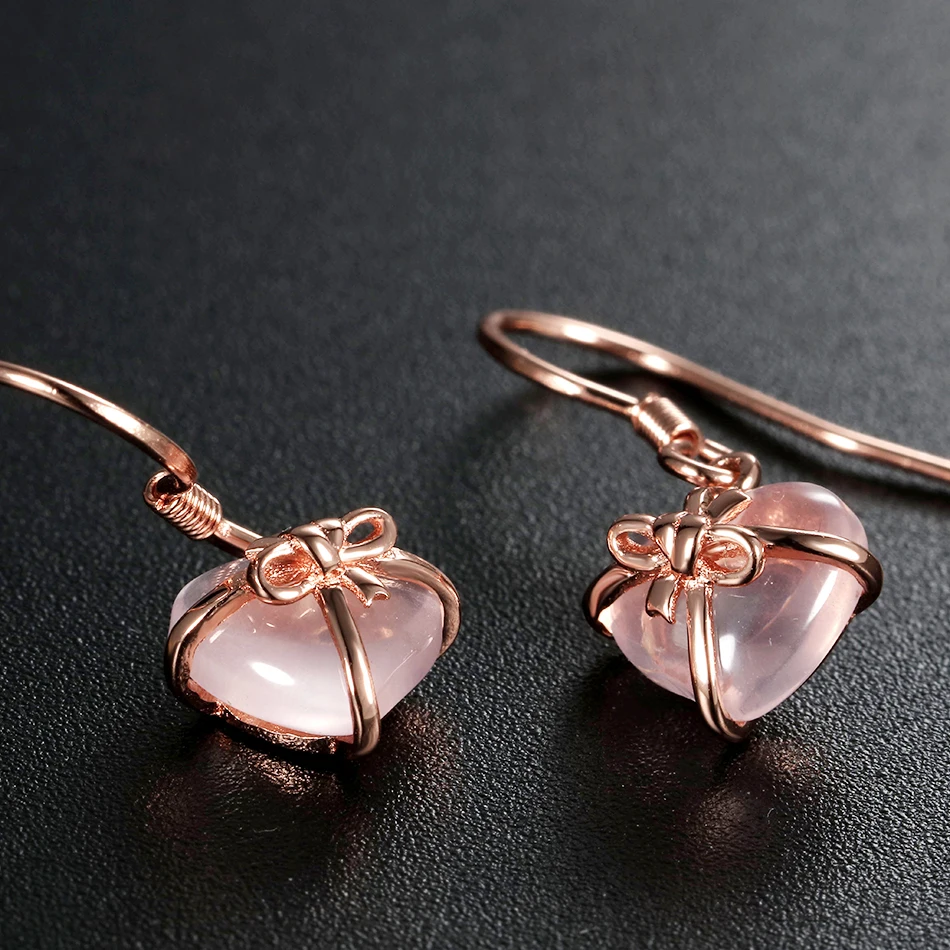 ALLNOEL Heart Rose Quartz Women's Earrings  925 Sterling Silver Gold Plated Drop Earring Natural Gemstone Fine Jewelry For Girl  (5)
