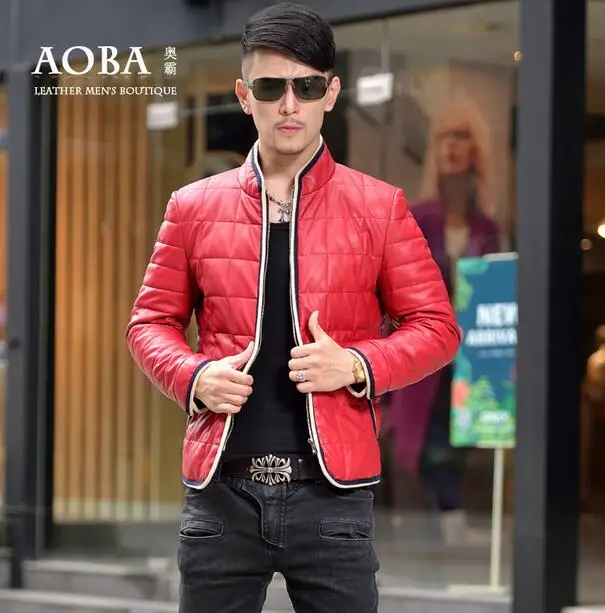 Cheap Hot sell ! 2016 winter jackets mens motorcycle slim stand collar men's short leather down coat fashion warm modern urban red