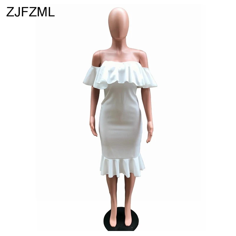 ZJFZML, новинка, модное Бандажное платье, розовое, с открытыми плечами, платье миди, сексуальное, без бретелек, с оборками, платья, вечерние, для клуба, облегающее платье