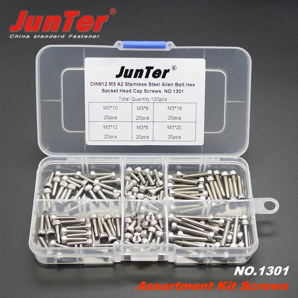 

120pcs M3 (3mm) A2 Stainless Steel DIN912 Allen Bolts Hex Socket Head Cap Screws Assortment Kit NO.1301