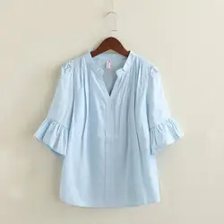 Для женщин-синяя Свободная блуза Топы с короткими рукавами с v-образным вырезом Формальное Офис Блузка
