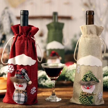 

2019 Drawstring Decorative Wine Bottle Cover Bags Christmas Holiday Dining Table Home Party Decoration Santa Claus/Snowman