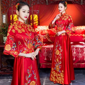 

Chinese Traditional Qipao Royal Women High Quality Wedding Cheongsam Suit Suzhou Embroidery Oriental Bride Dress Marriage Gift