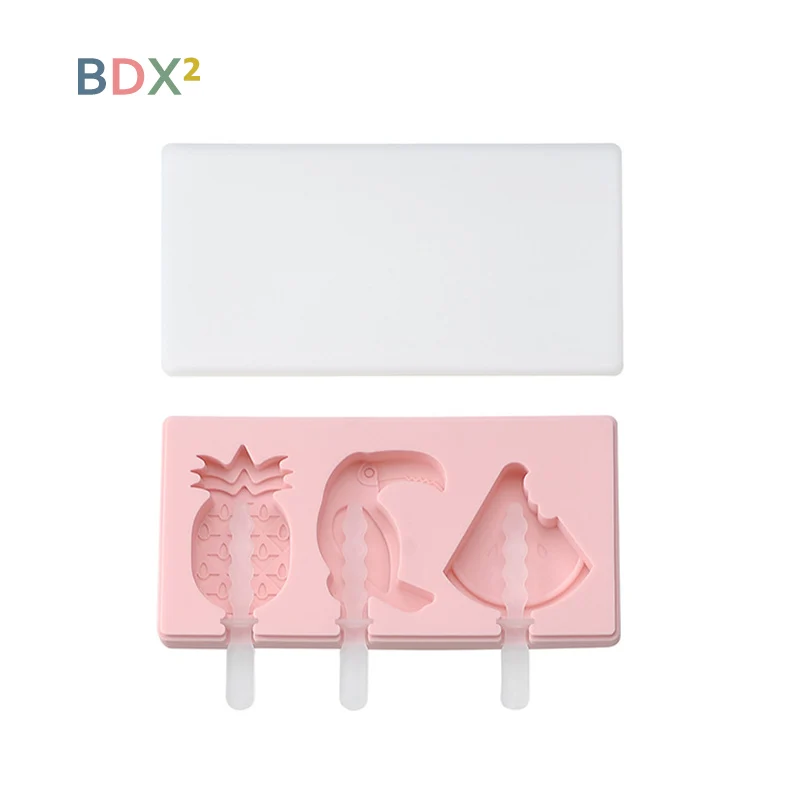 A Pink 2 шт. силиконовая форма для мороженого любовь 3 кубика форма для льда DIY формы для шоколада и желе Кухонные гаджеты с крышкой - Цвет: A Pink