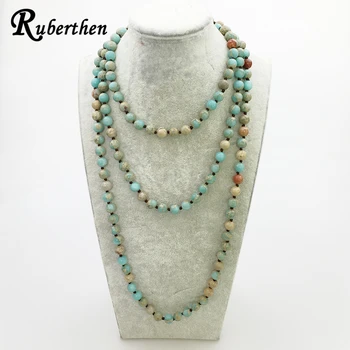 

Ruberthen On Sale Fashion Women Yoga Necklace 60 inches Knotted Aqua Terra Stone Necklace New Design Boho Women Necklace