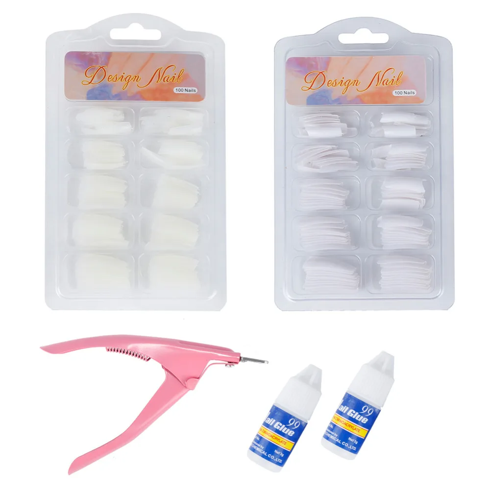 

ELECOOL 100pcs Natural White False Acrylic French Tips Nail Glue Nail Clipper Edge Cutter Nail Art Design Sets