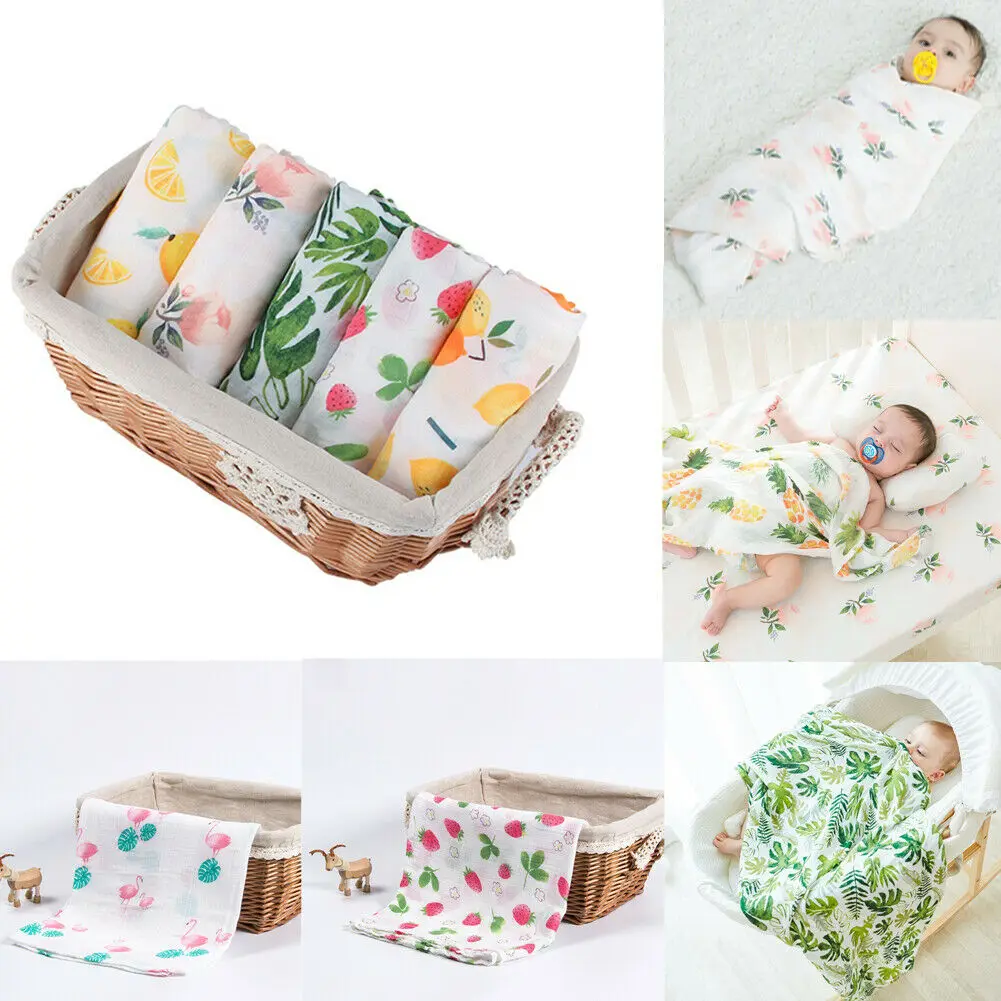 

Newborn Baby Muslin Swaddle Blanket Infant Bath Towel Sleeping Wrap Blanket 120x120 cm