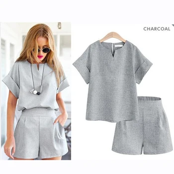 

2019 two piece set summer new women's casual tops large size office short sleeve suit 2 piece set women