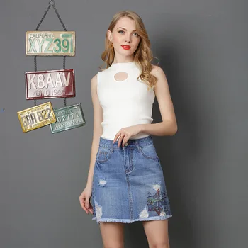 

2020 Summer New Arrival High Waist Mini Skirt European And American Style Women's Jeans Short Skirt Letter Printed Jeans A Skirt