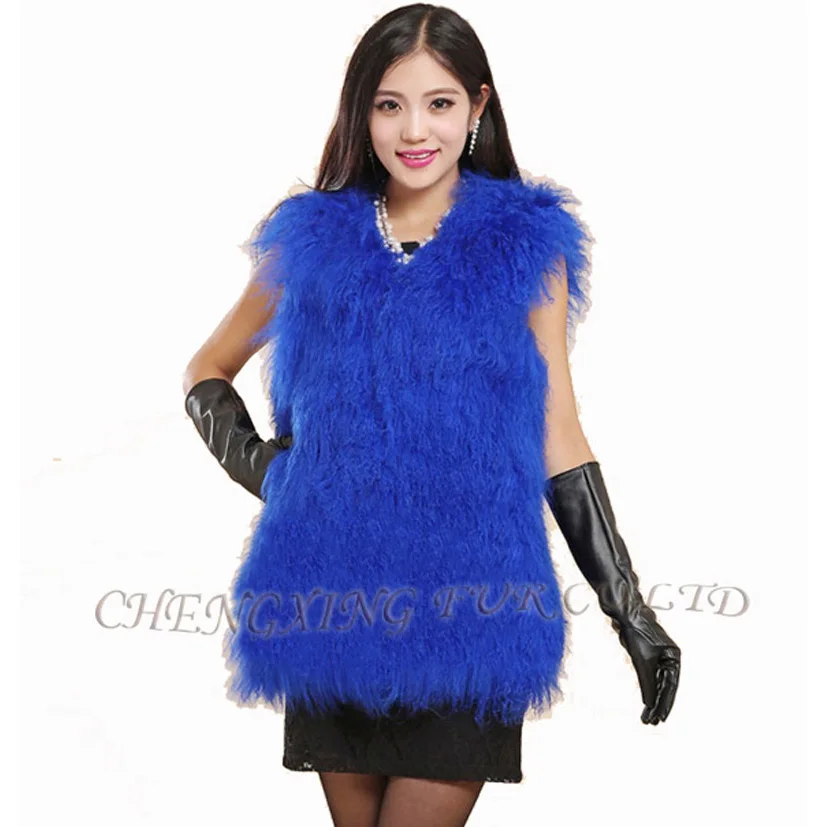 Cx-g-b-83e монгольского ягненка Мех животных костюм жилет Для женщин жилет - Цвет: Синий