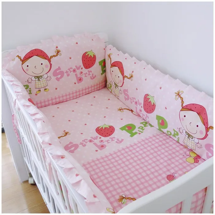 

6PCS 100% cotton baby bedding set Crib Baby Safety Fence unpick and wash the crib piece set (4bumpers+sheet+pillow cover)