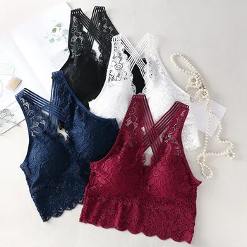 

Sexy Floral Bras For Women Lace Bralette Backless Wireless Crop Top Fashion Female Padded Underwear Lingerie